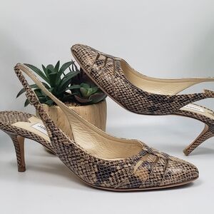 Jimmy Choo Reptile Sling-Back Tan & Black Leather Classique 39.5/ 8.5